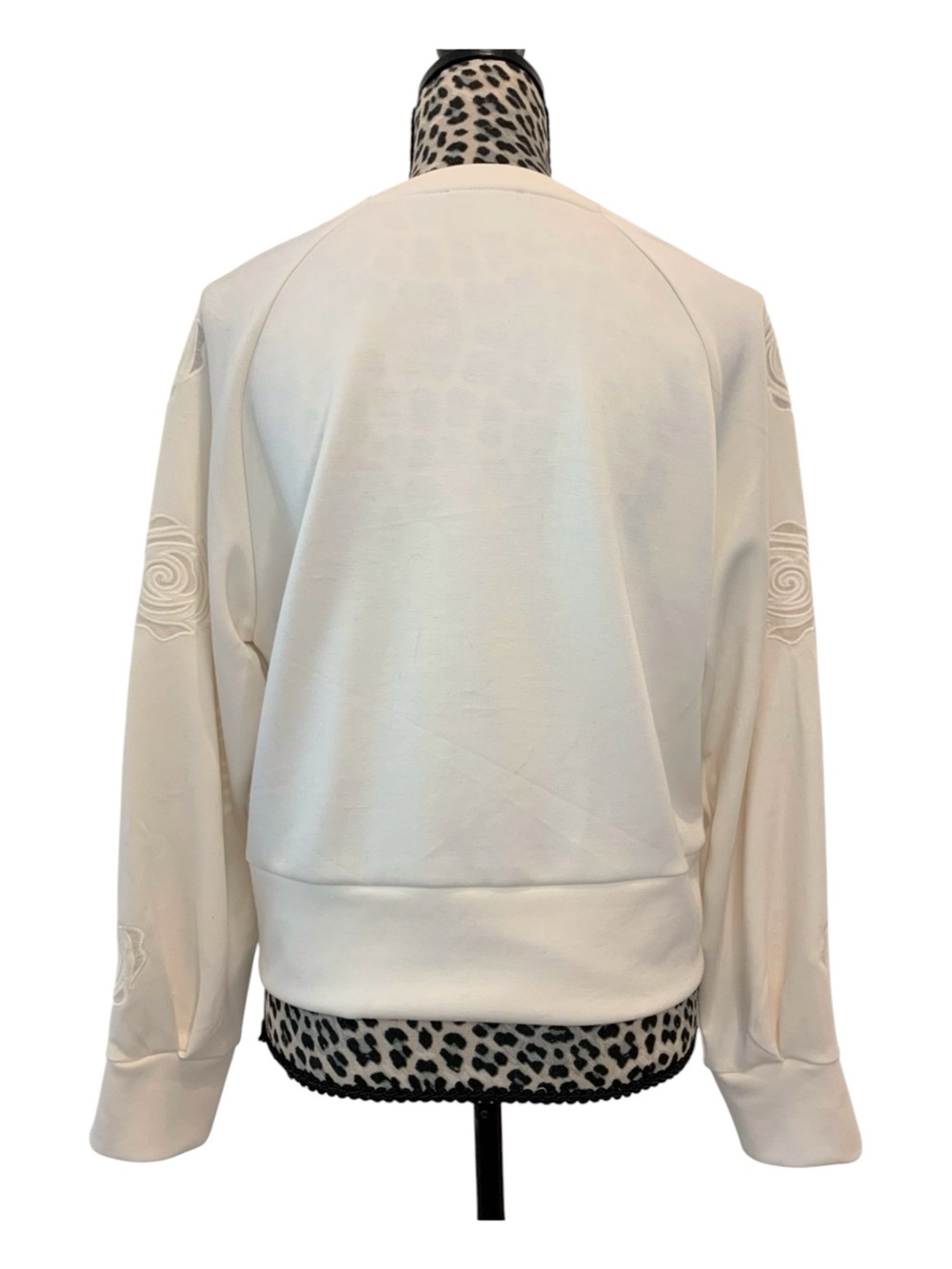 Pullover Sweatshirt Ivory with Rose Appliqué Sleeves by T Tahari - Picture 2 of 10
